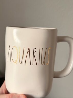 Rae Dunn Aquarius Gold Lettering Ceramic Mug